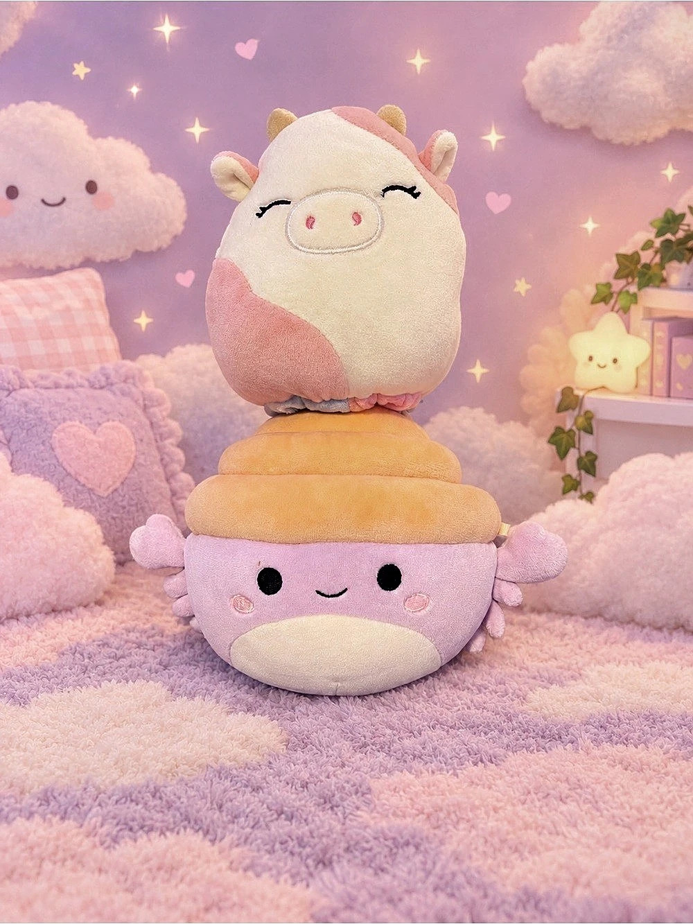Cute Mini Squishmallows Crab & Reversable 2 in 1 Cow!